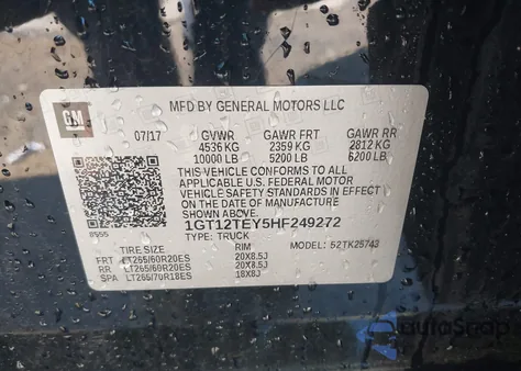 2017 GMC Sierra K2500 Slt z USA, uszkodzony, nr VIN 1GT12TEY5HF249272